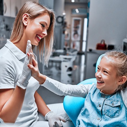 Happy young girl visiting her Delta Dental dentist in Silver Spring